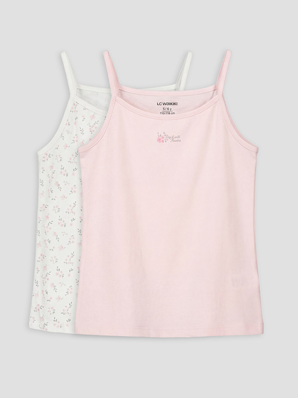 Beyaz Çiçekli Askılı Kız Çocuk İç Giyim Atlet 2'li