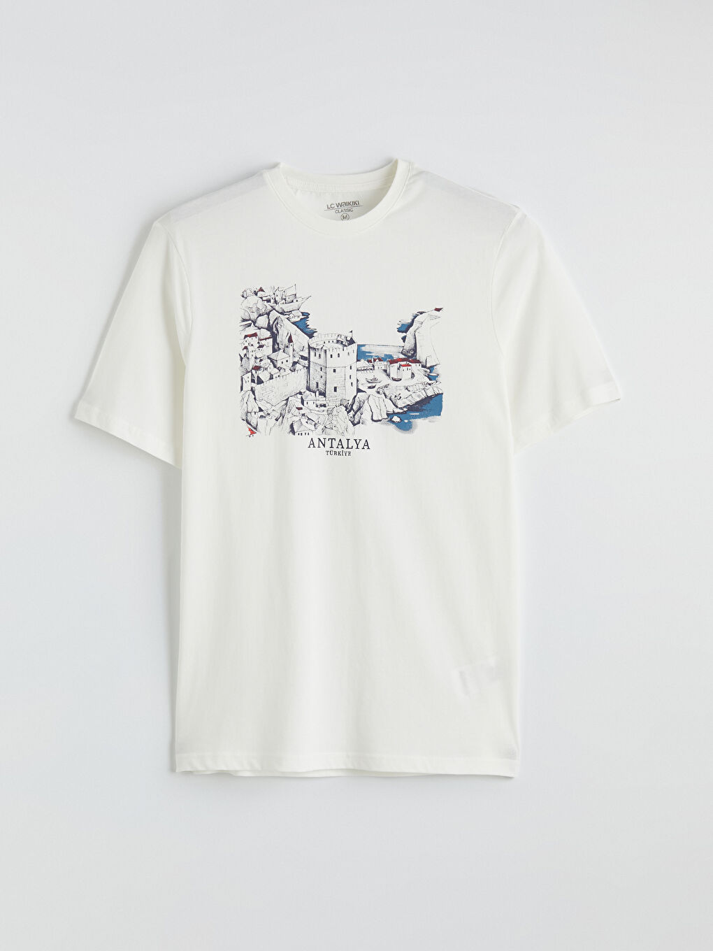 Ekru Bisiklet Yaka Antalya Baskılı Penye Erkek Tişört