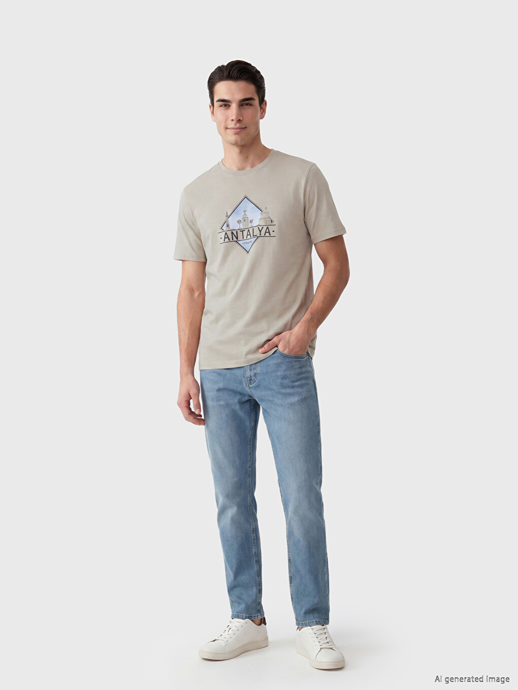 Crew Neck Antalya Printed Men's T-Shirt-1