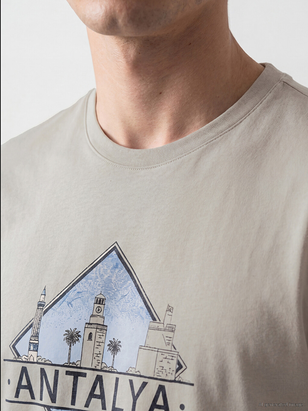 Crew Neck Antalya Printed Men's T-Shirt-2