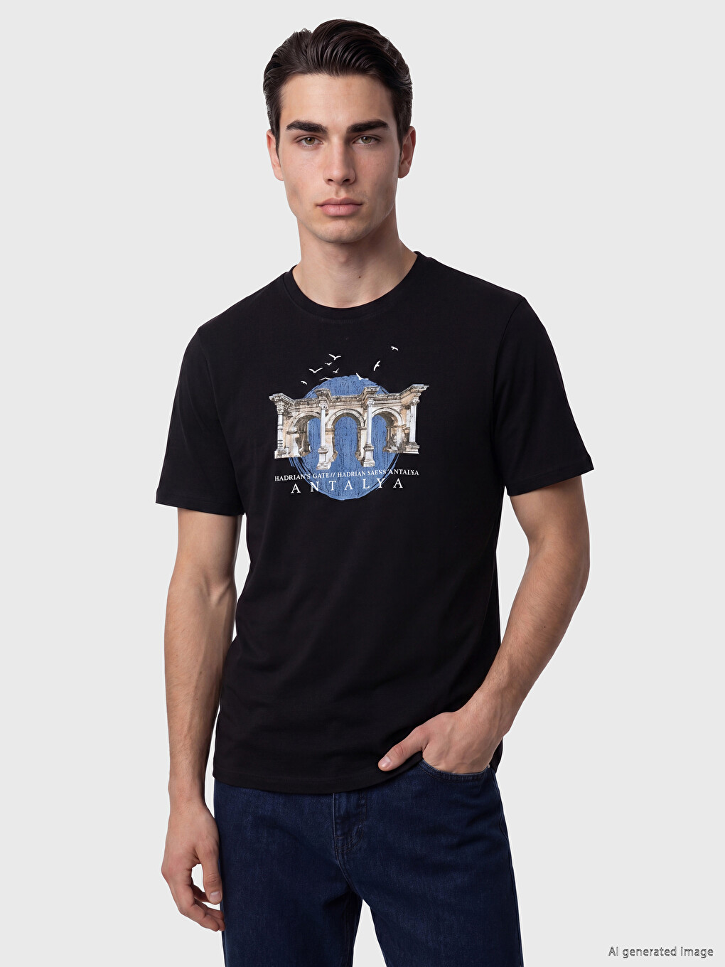 Crew Neck Antalya Printed Men's T-Shirt
