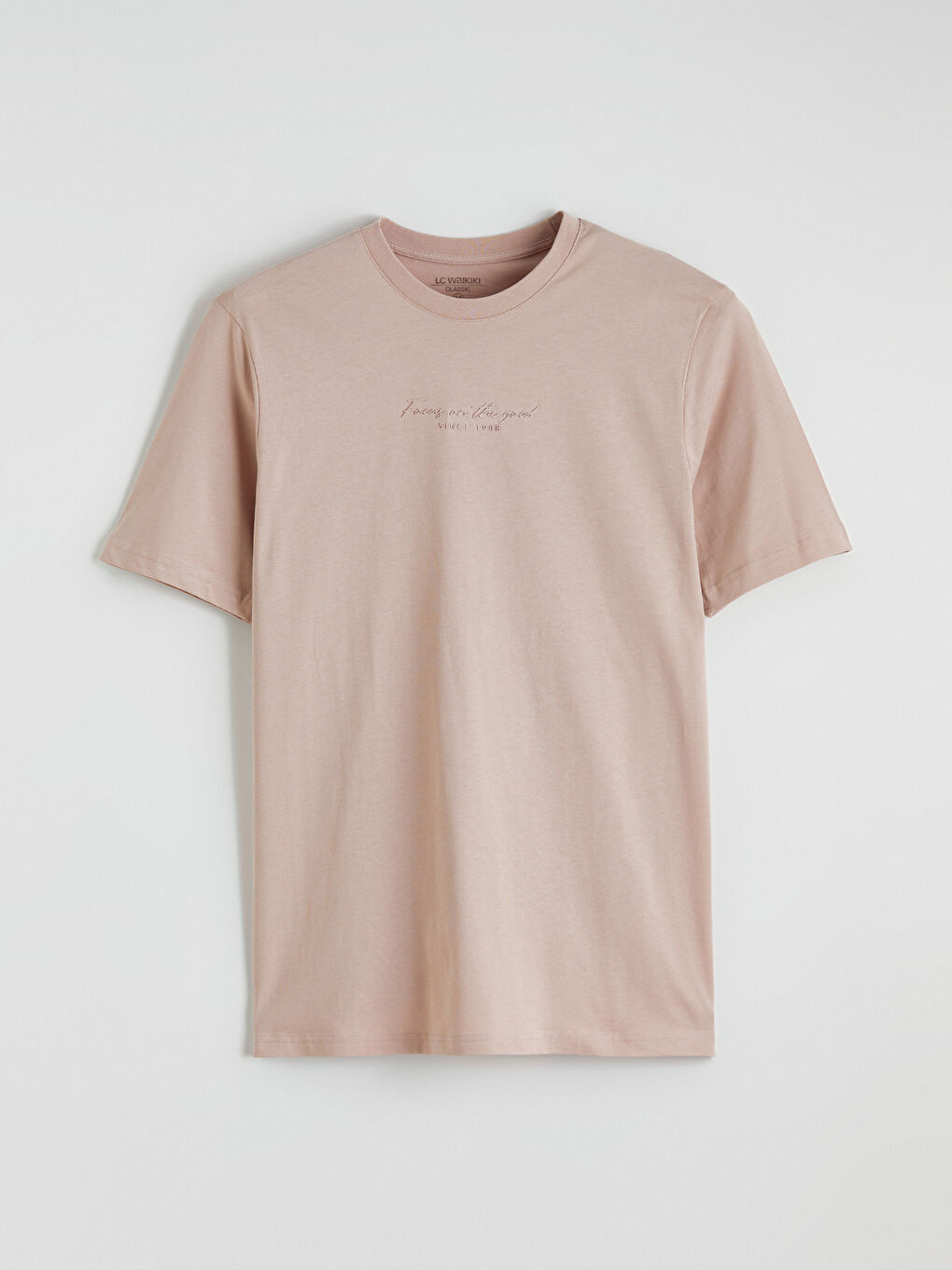 Pembe Bisiklet Yaka Nakışlı Erkek Tişört