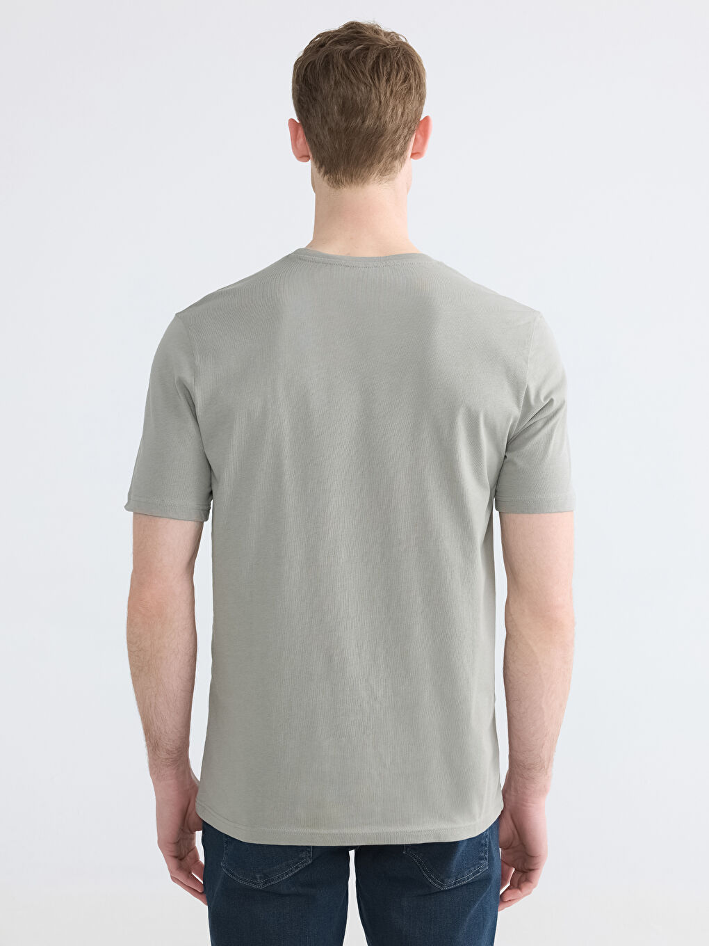 Haki Bisiklet Yaka Nakışlı Erkek Tişört-3