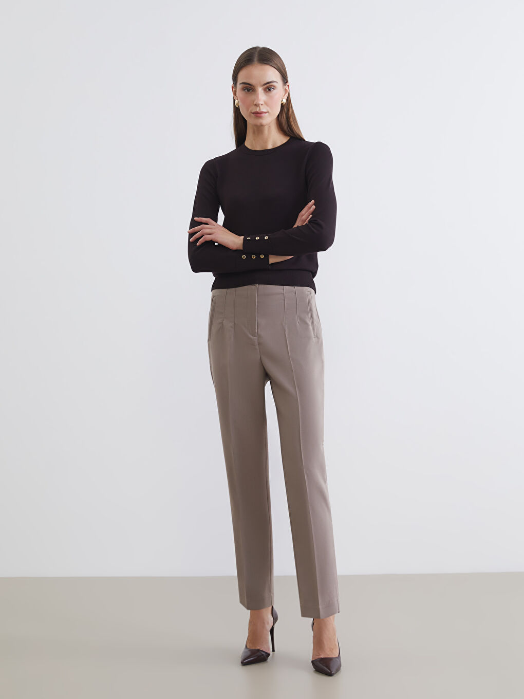 High Waisted Pleated Women's Cigarette Trousers
