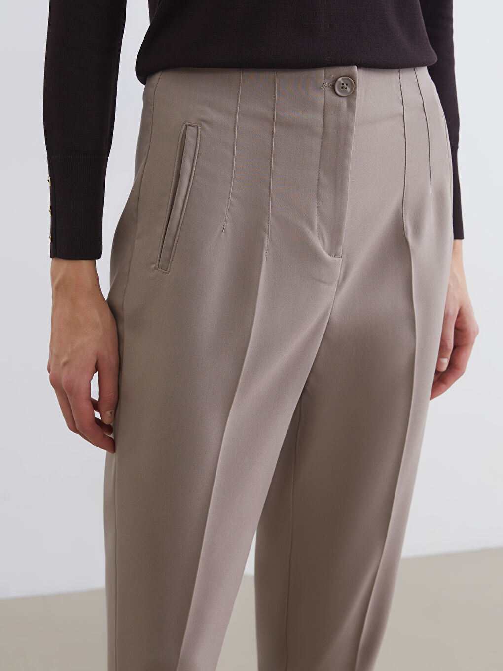 High Waisted Pleated Women's Cigarette Trousers-2
