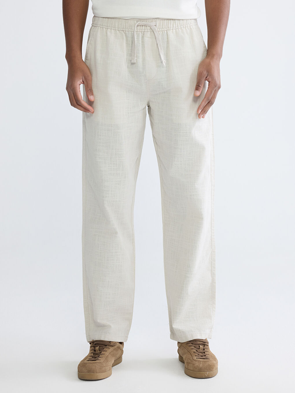 Relaxed Fit Linen-Look Men's Trousers-1