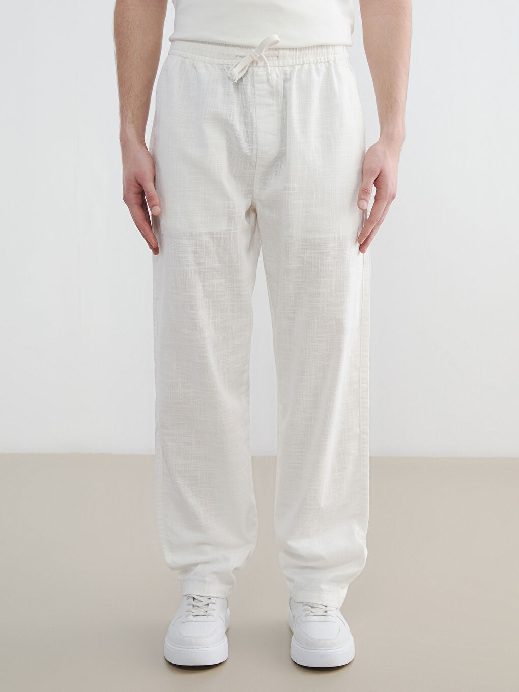Relaxed Fit Linen-Look Men's Trousers-1
