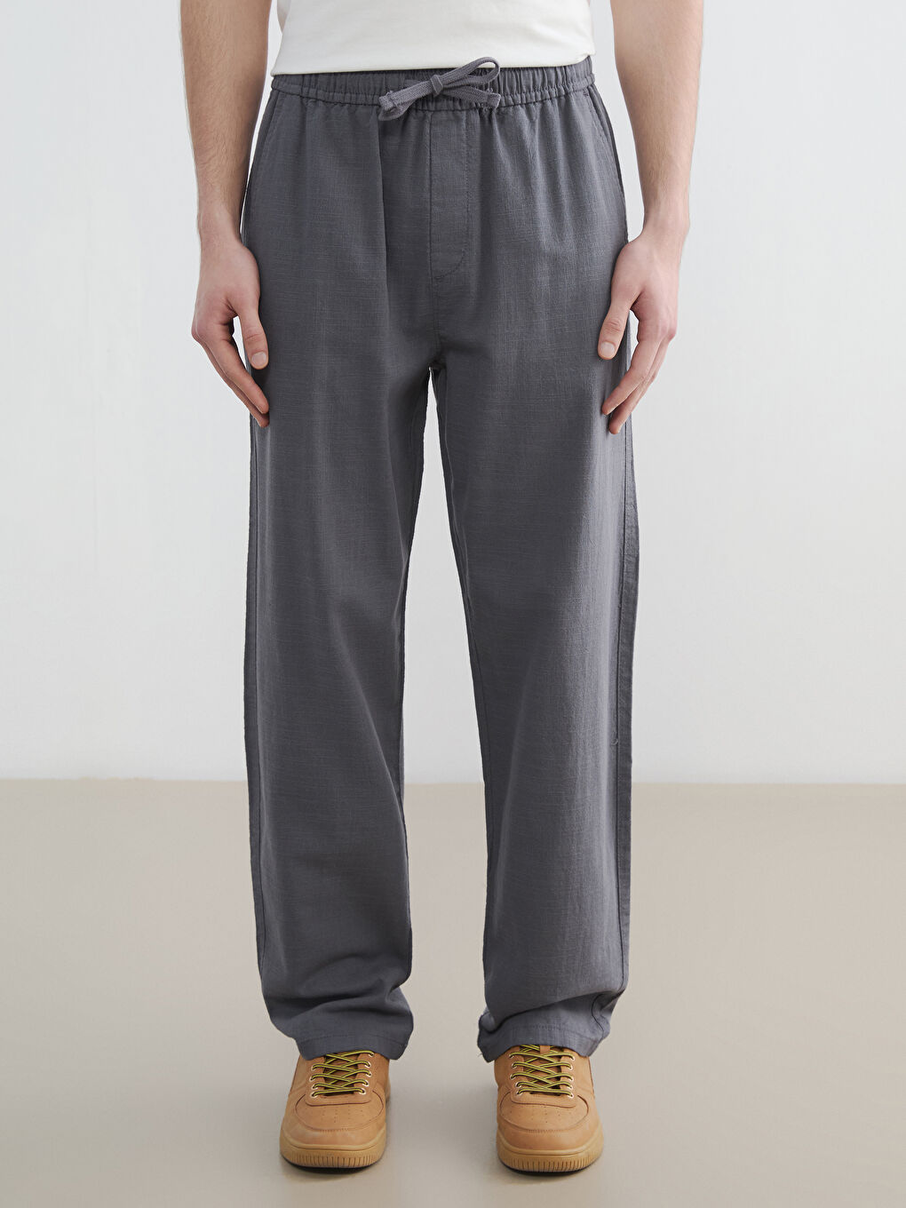Relaxed Fit Linen-Look Men's Trousers-1