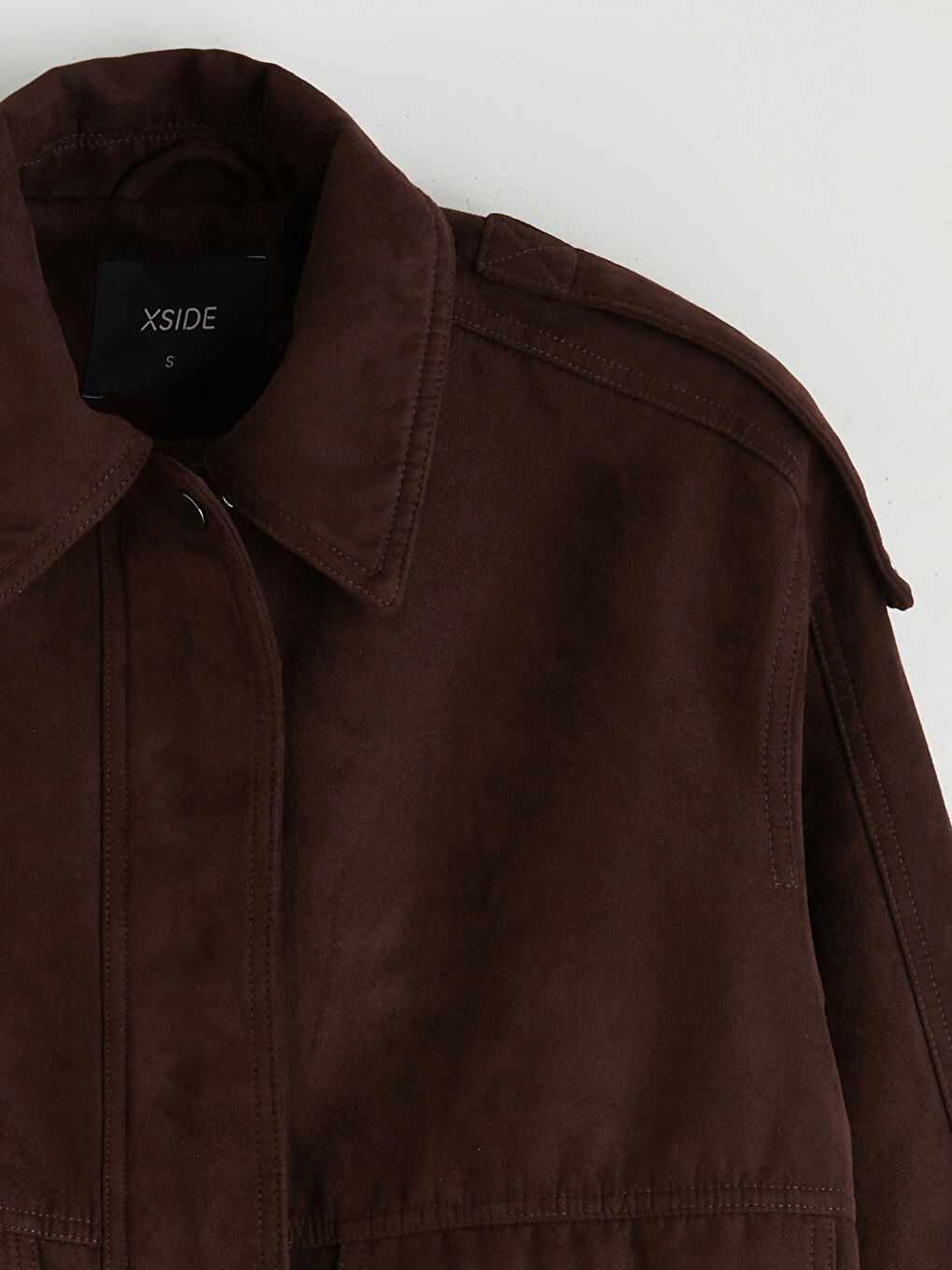 Kahverengi Gömlek Yaka Kadın Süet Görünümlü Mont-6