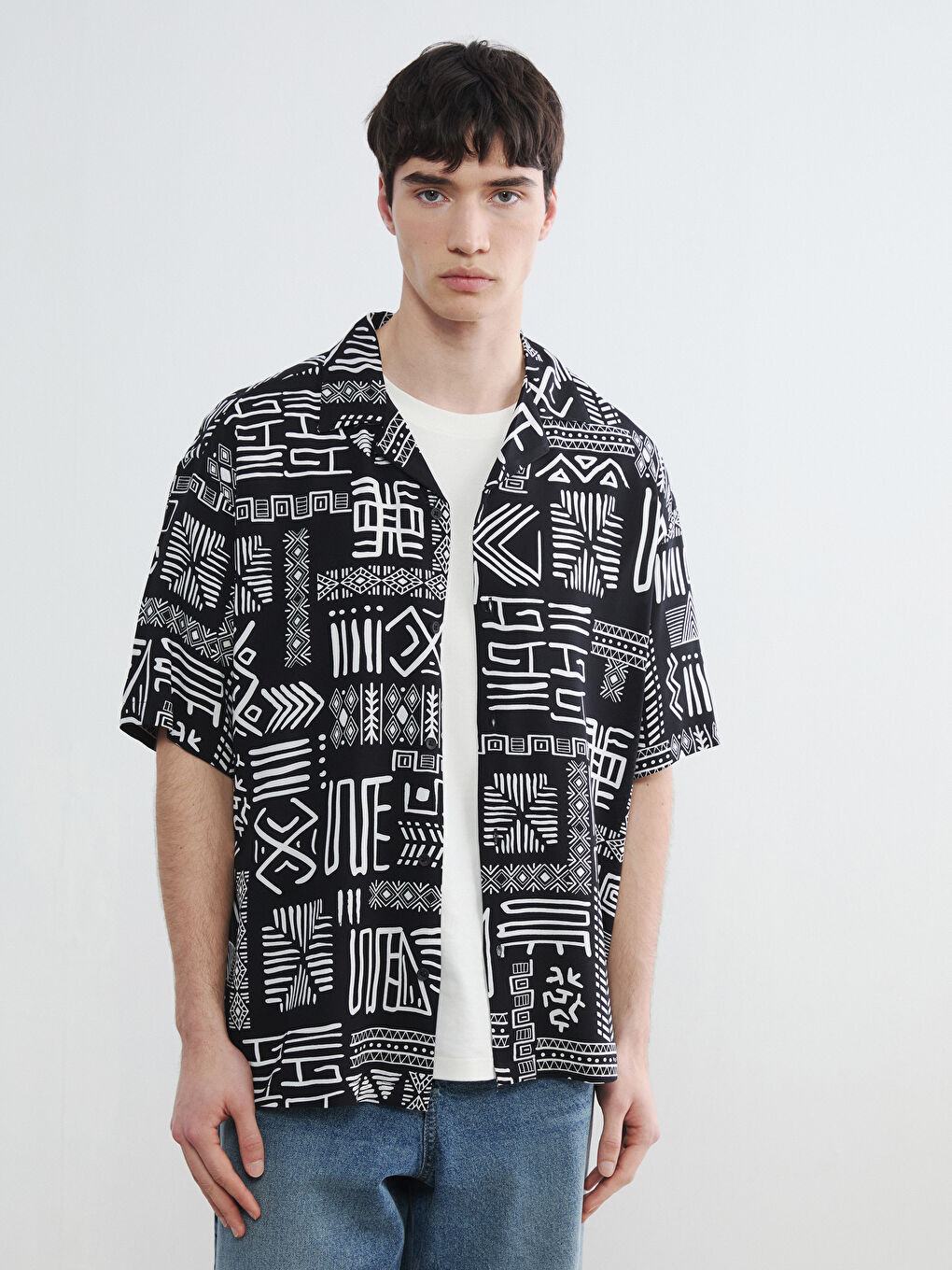 Regular Fit Resort Collar Patterned Men's Shirt