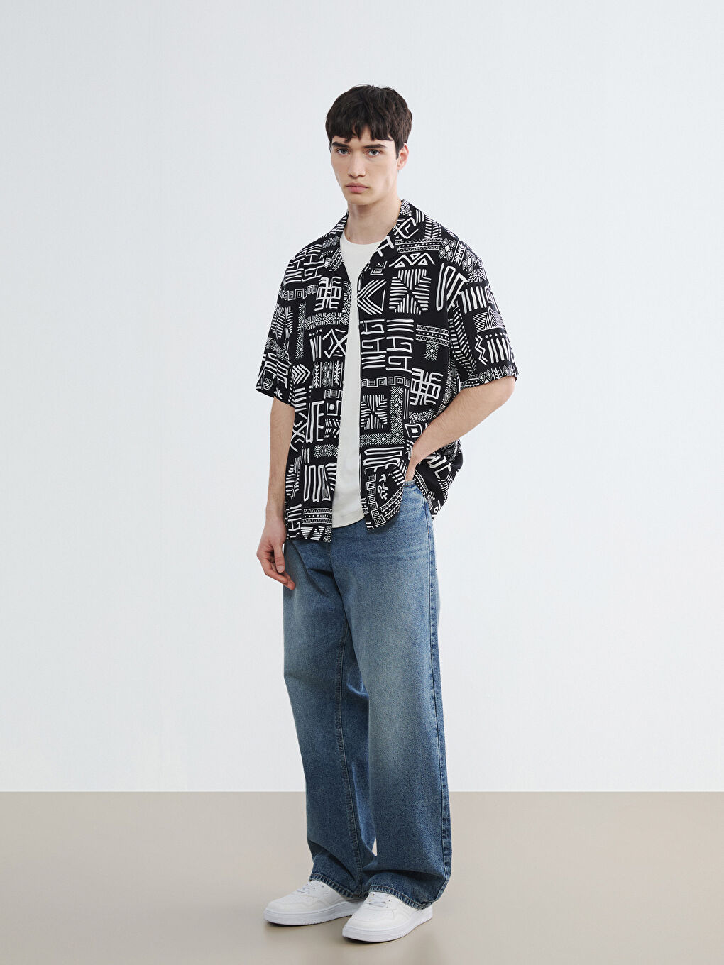 Regular Fit Resort Collar Patterned Men's Shirt-1