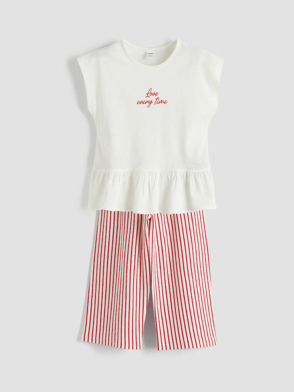 Crew Neck Printed Girl Blouse and Pants