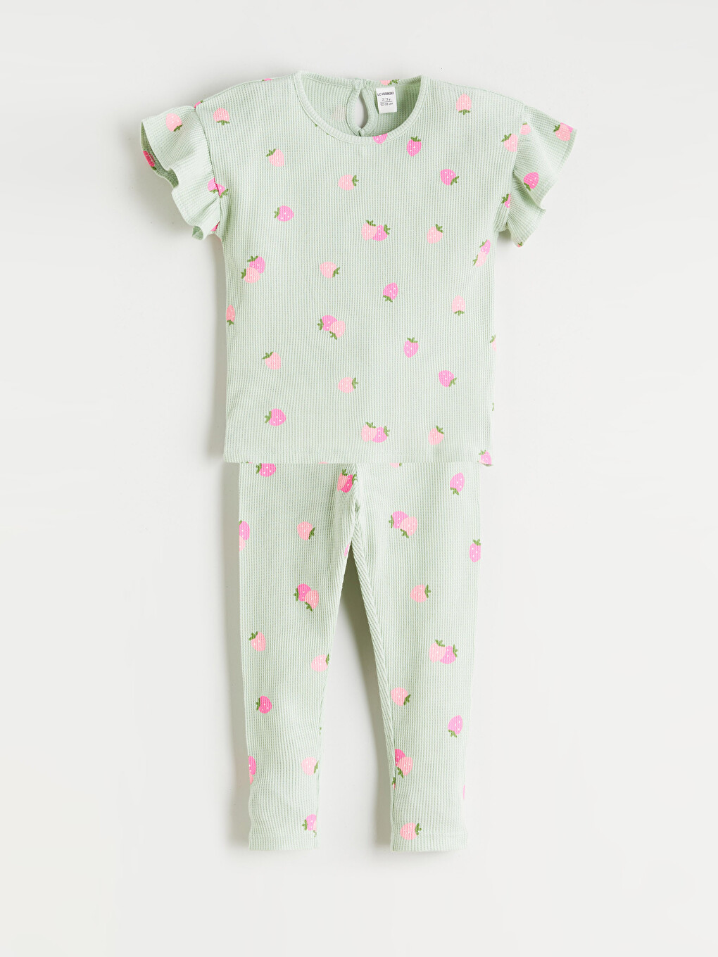 Strawberry Print Blouse And Leggings Set For Girls-5
