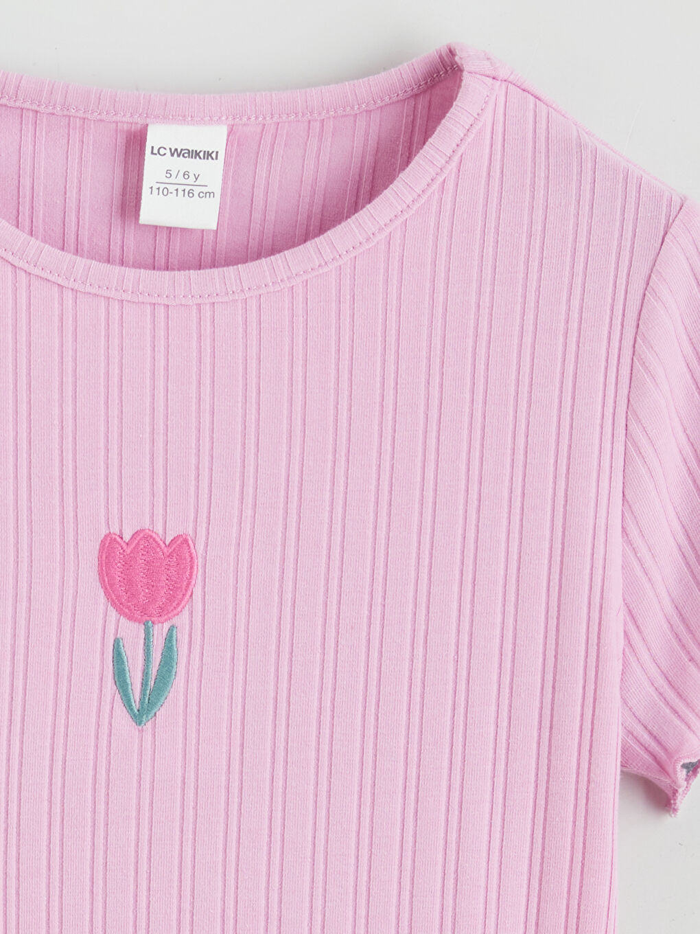 Цветочный комплект с круглым вырезом: футболка и леггинсы для девочек-2