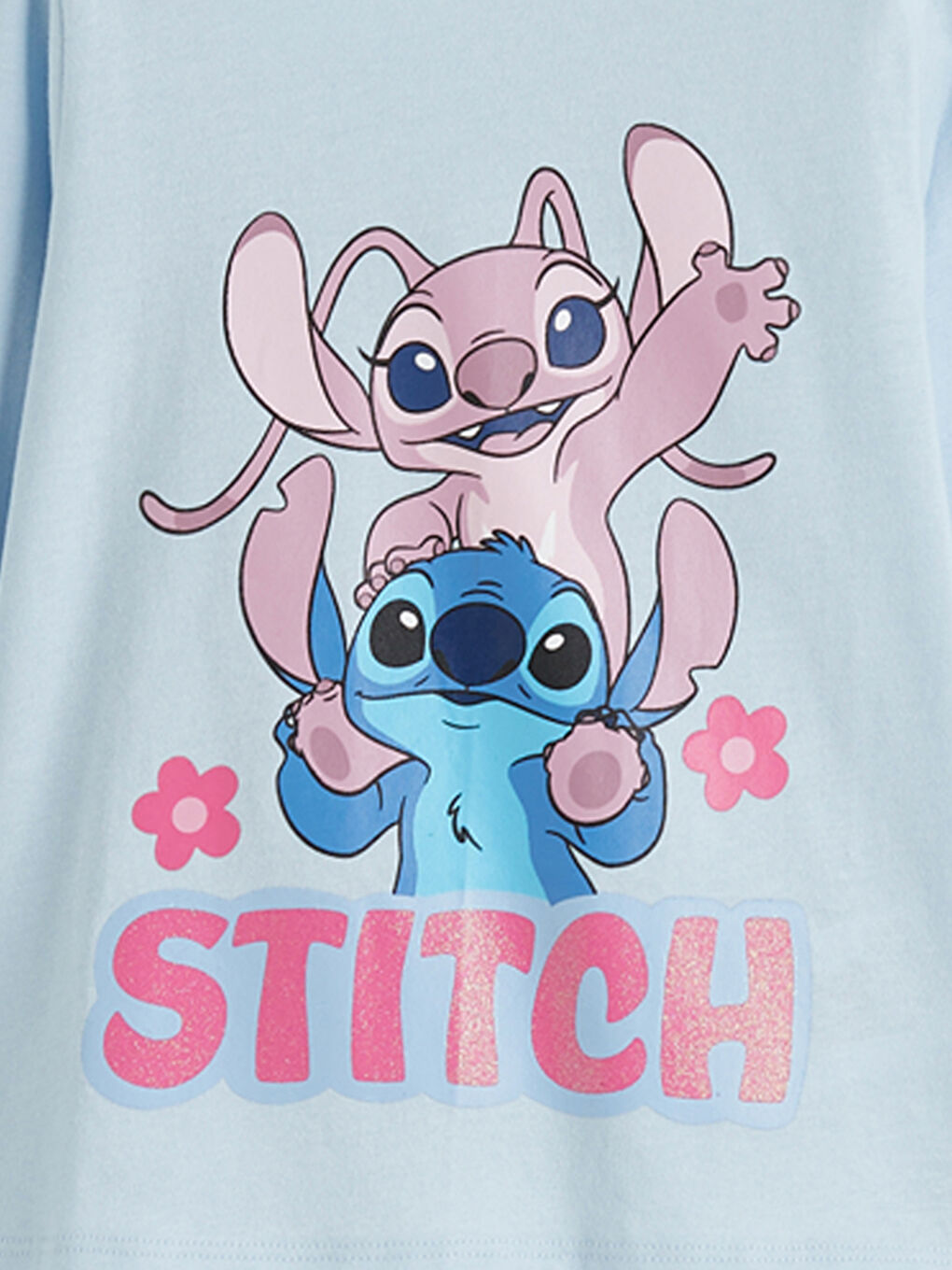 Bisiklet Yaka Stitch Baskılı Kız Çocuk Tişört-1