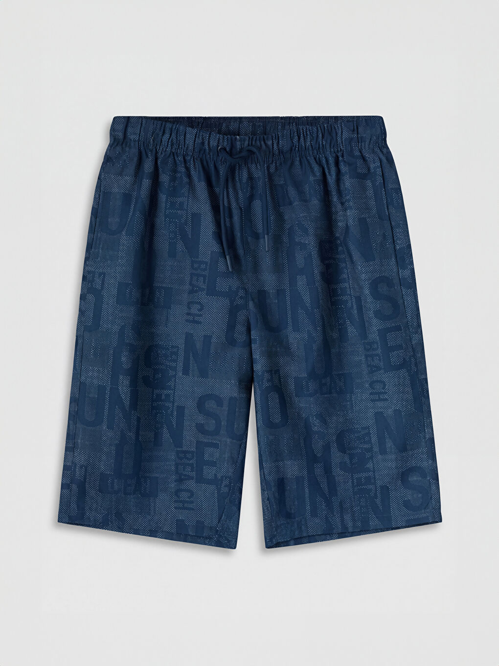 Lacivert Diz Hizası Boy Desenli Erkek Deniz Şortu
