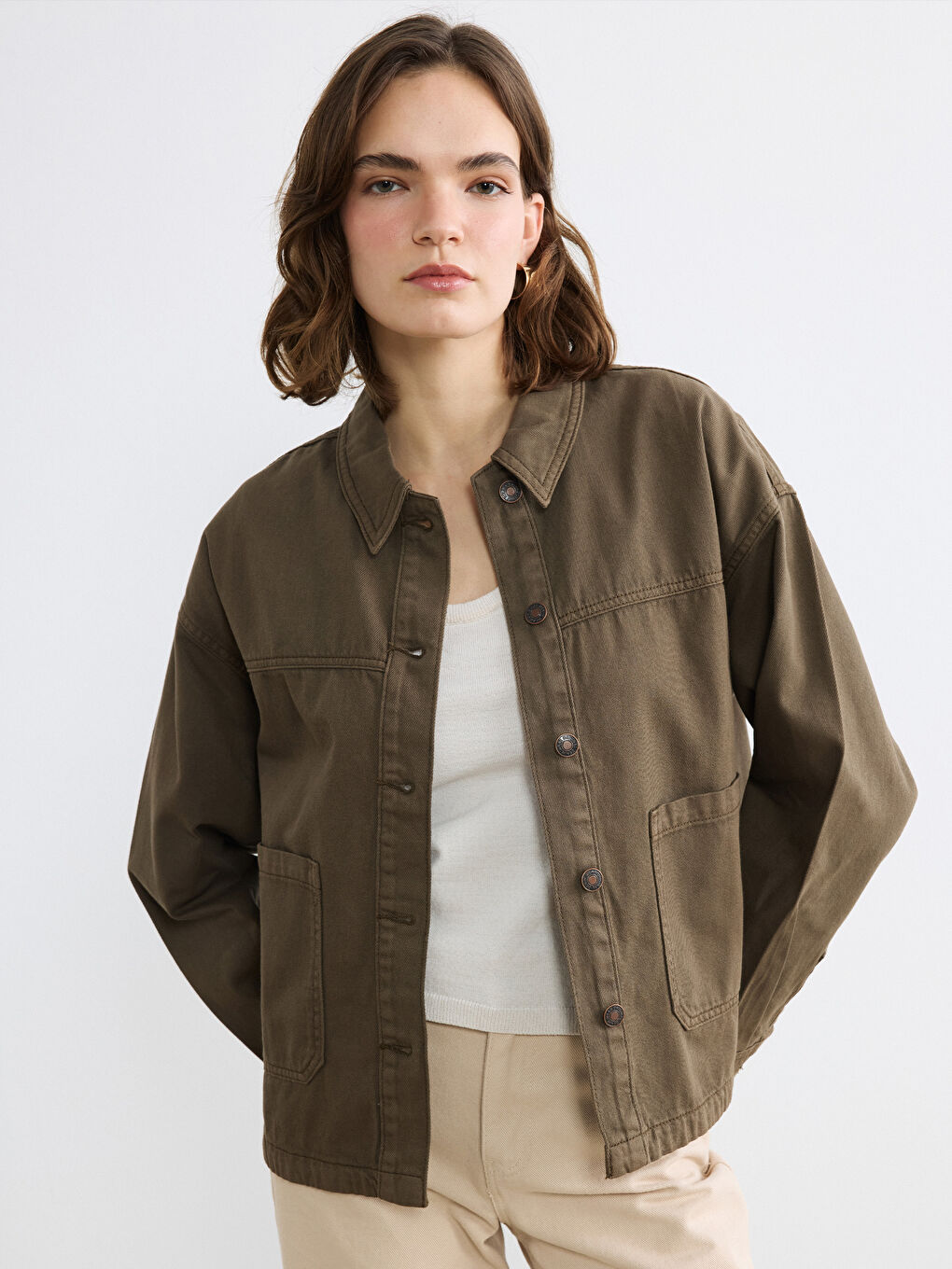 Collared Neck Oversize Women's Denim Jacket