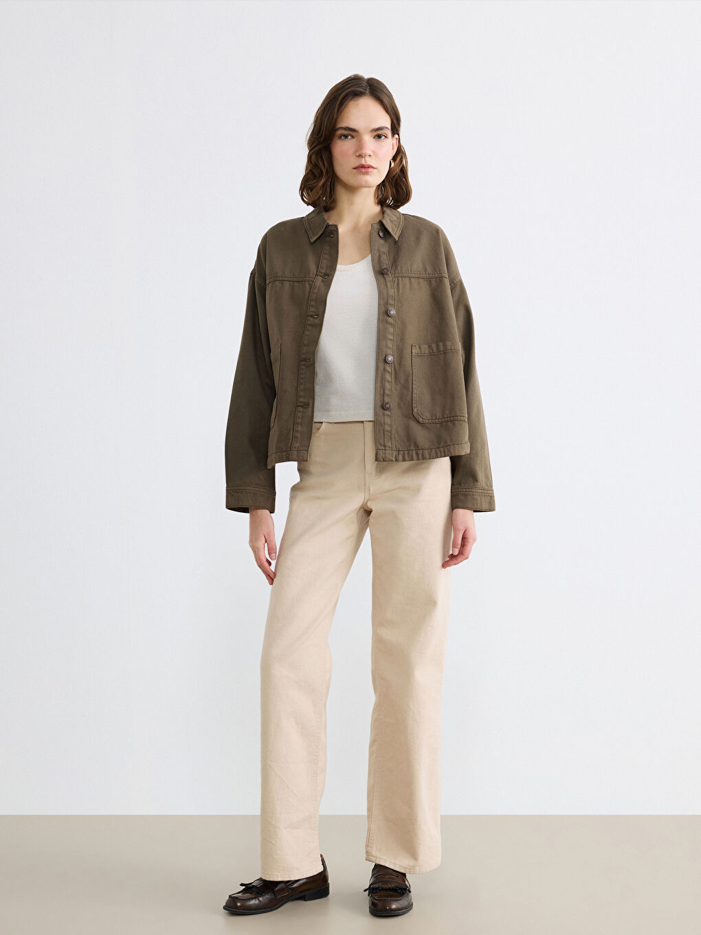 Collared Neck Oversize Women's Denim Jacket-1