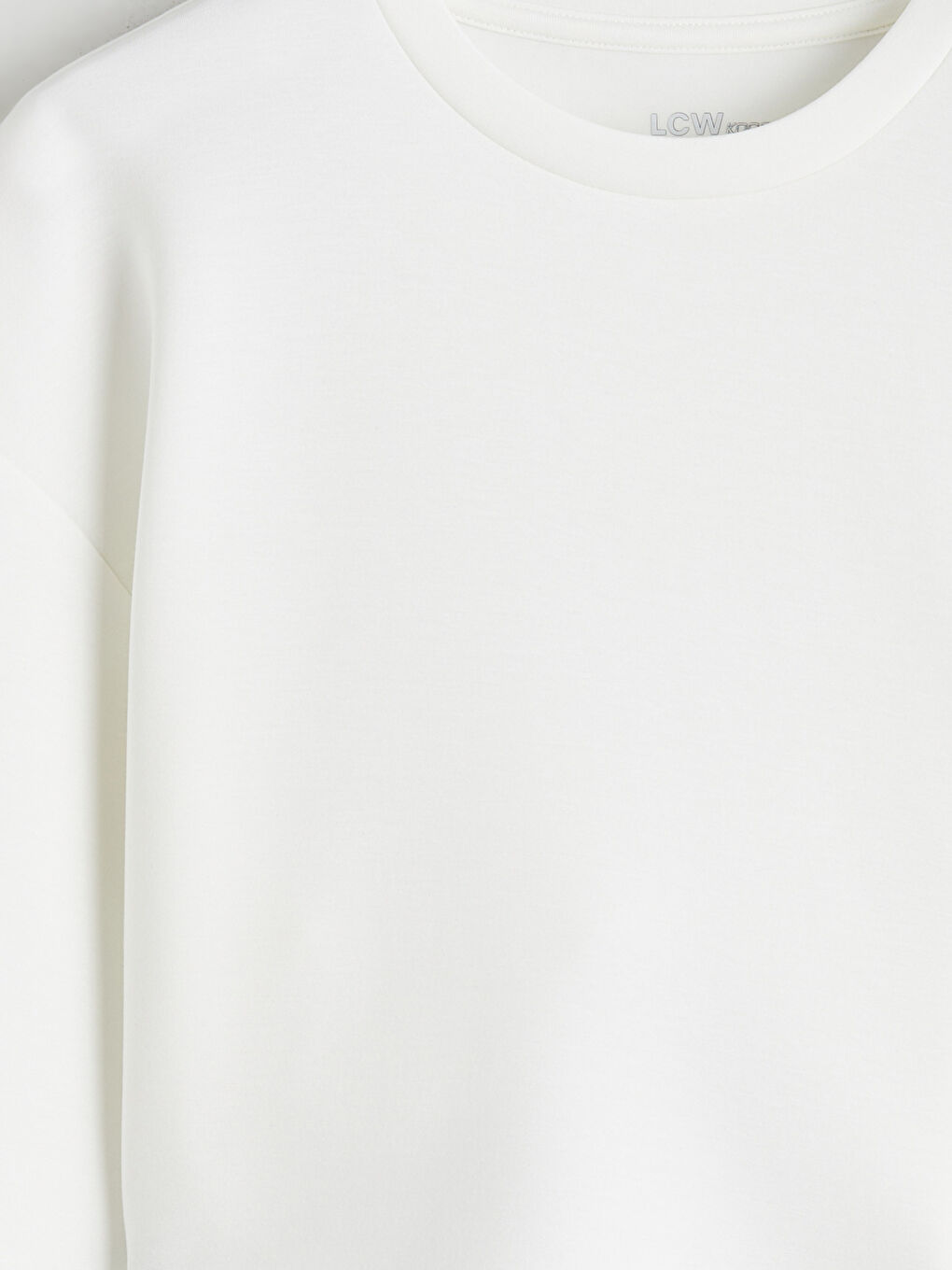 Beyaz Bisiklet Yaka Soft Touch Crop Kadın Sweatshirt-5