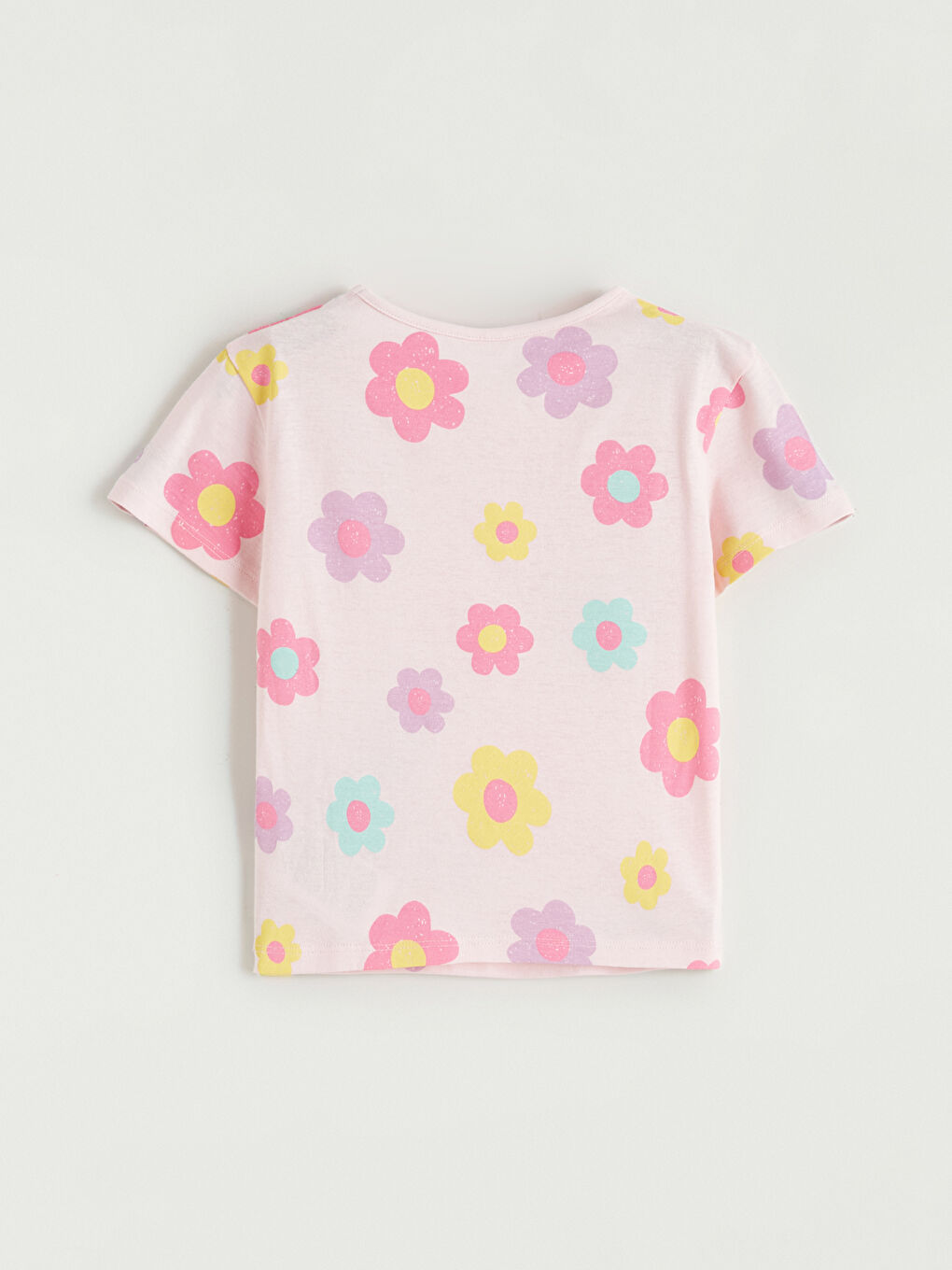 Pembe Çiçek Baskılı Kız Çocuk Penye Tişört-2