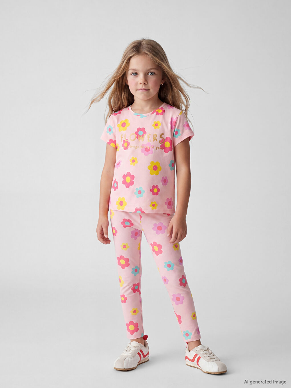 Μπλουζάκι από ζέρσεϊ με λουλουδάτο μοτίβο για κορίτσια