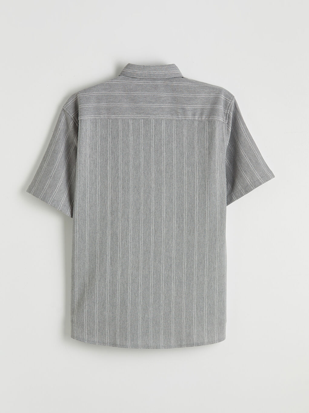 Gri Regular Fit Kısa Kollu Çizgili Erkek Gömlek-1