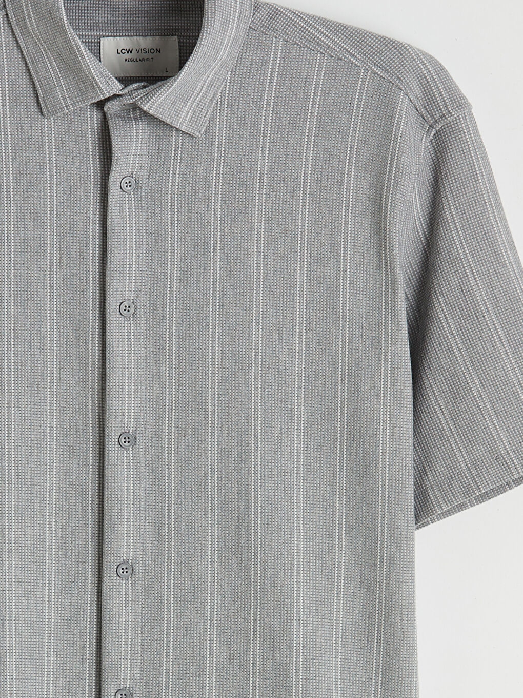 Gri Regular Fit Kısa Kollu Çizgili Erkek Gömlek-2