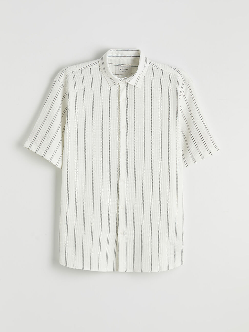 Ekru Regular Fit Kısa Kollu Çizgili Erkek Gömlek