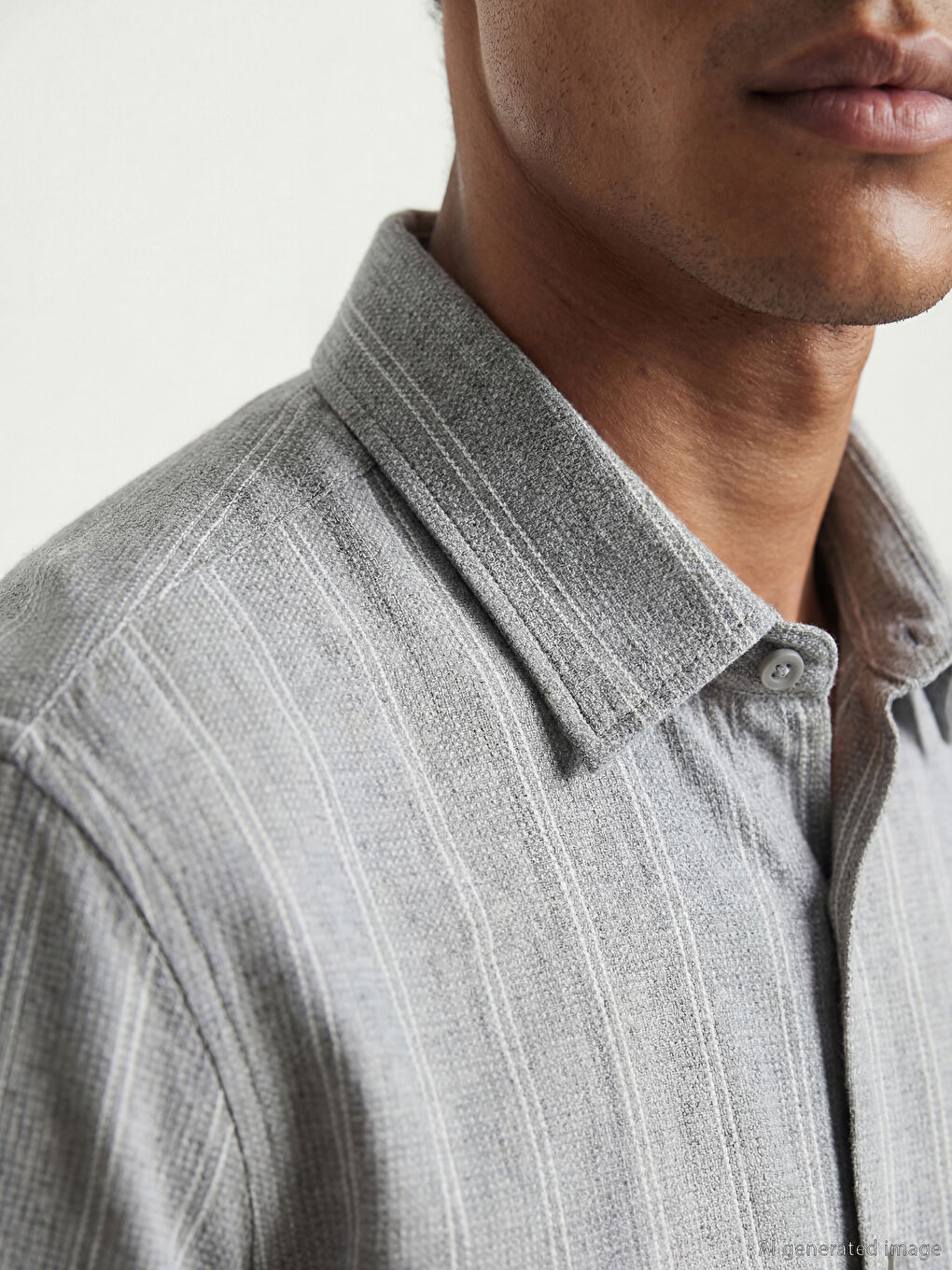 Gri Regular Fit Kısa Kollu Çizgili Erkek Gömlek-2