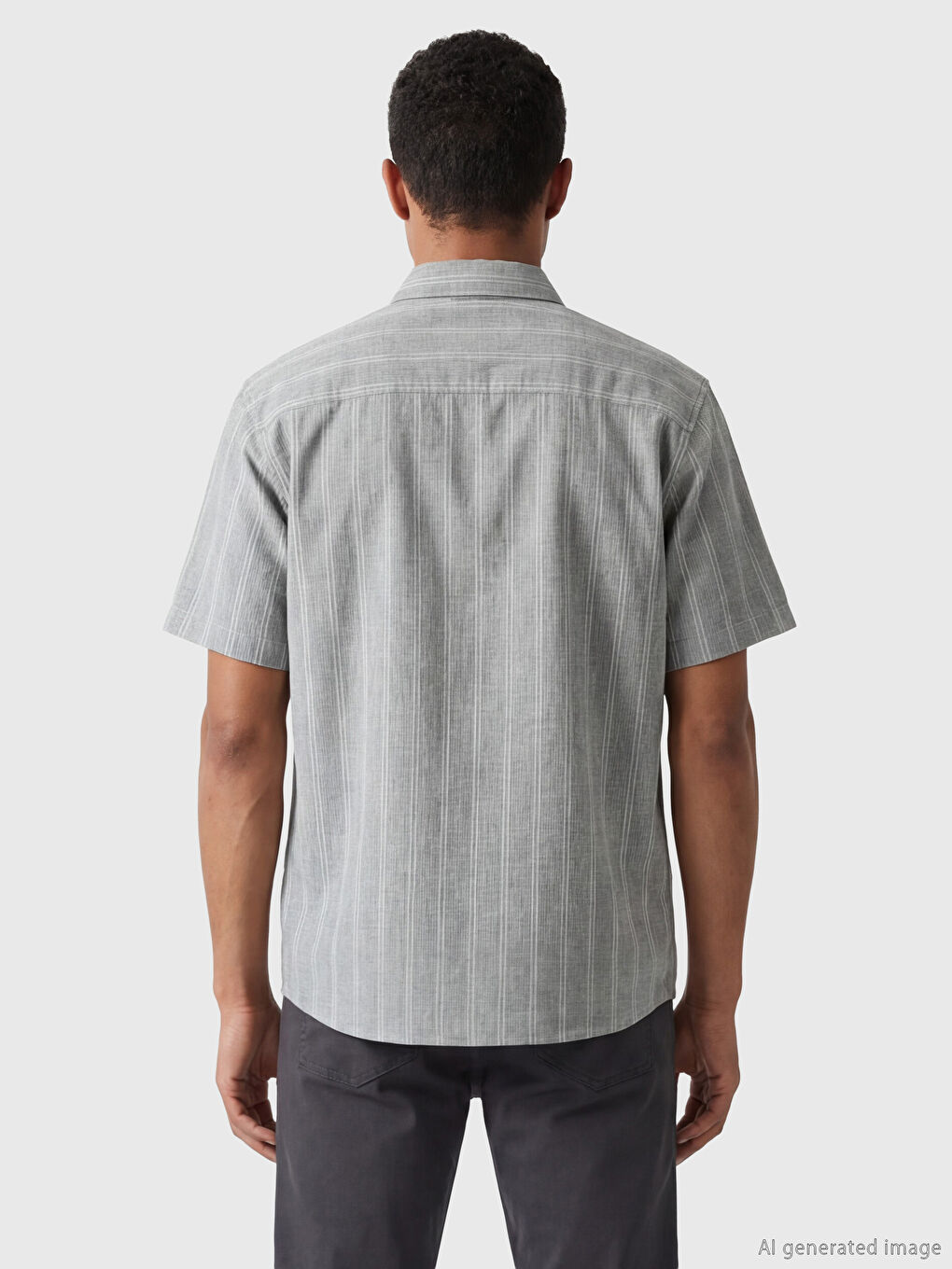 Gri Regular Fit Kısa Kollu Çizgili Erkek Gömlek-3