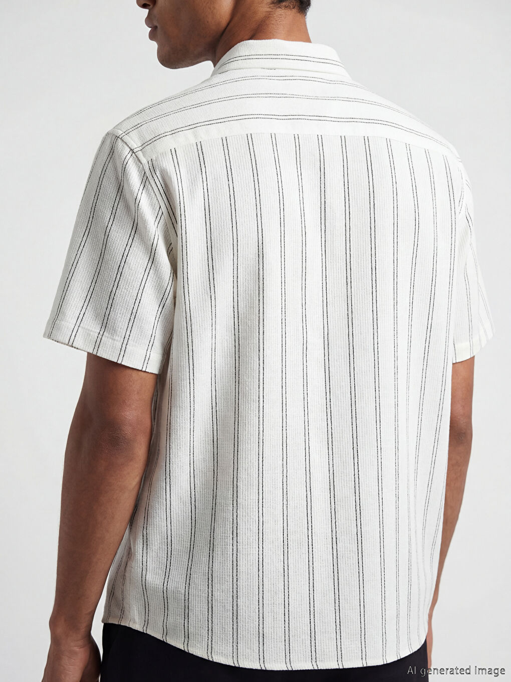 Ekru Regular Fit Kısa Kollu Çizgili Erkek Gömlek-2