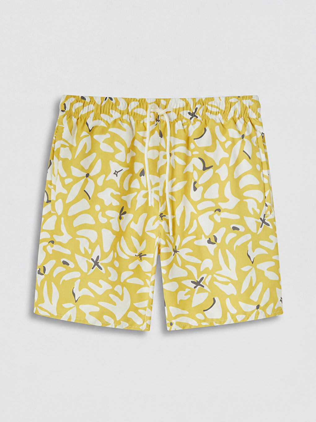 Sarı Kısa Boy Desenli Erkek Deniz Şortu