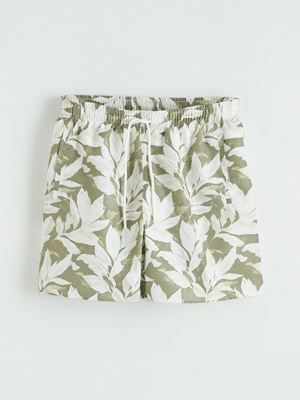 Yeşil Kısa Boy Yaprak Desenli Erkek Deniz Şortu-4