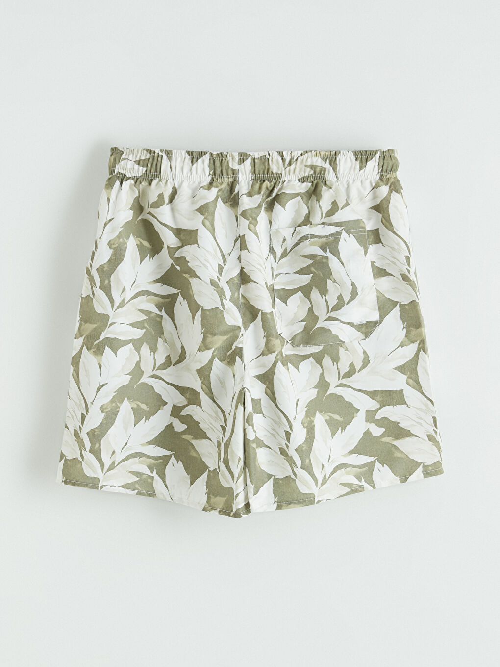 Yeşil Kısa Boy Yaprak Desenli Erkek Deniz Şortu-7