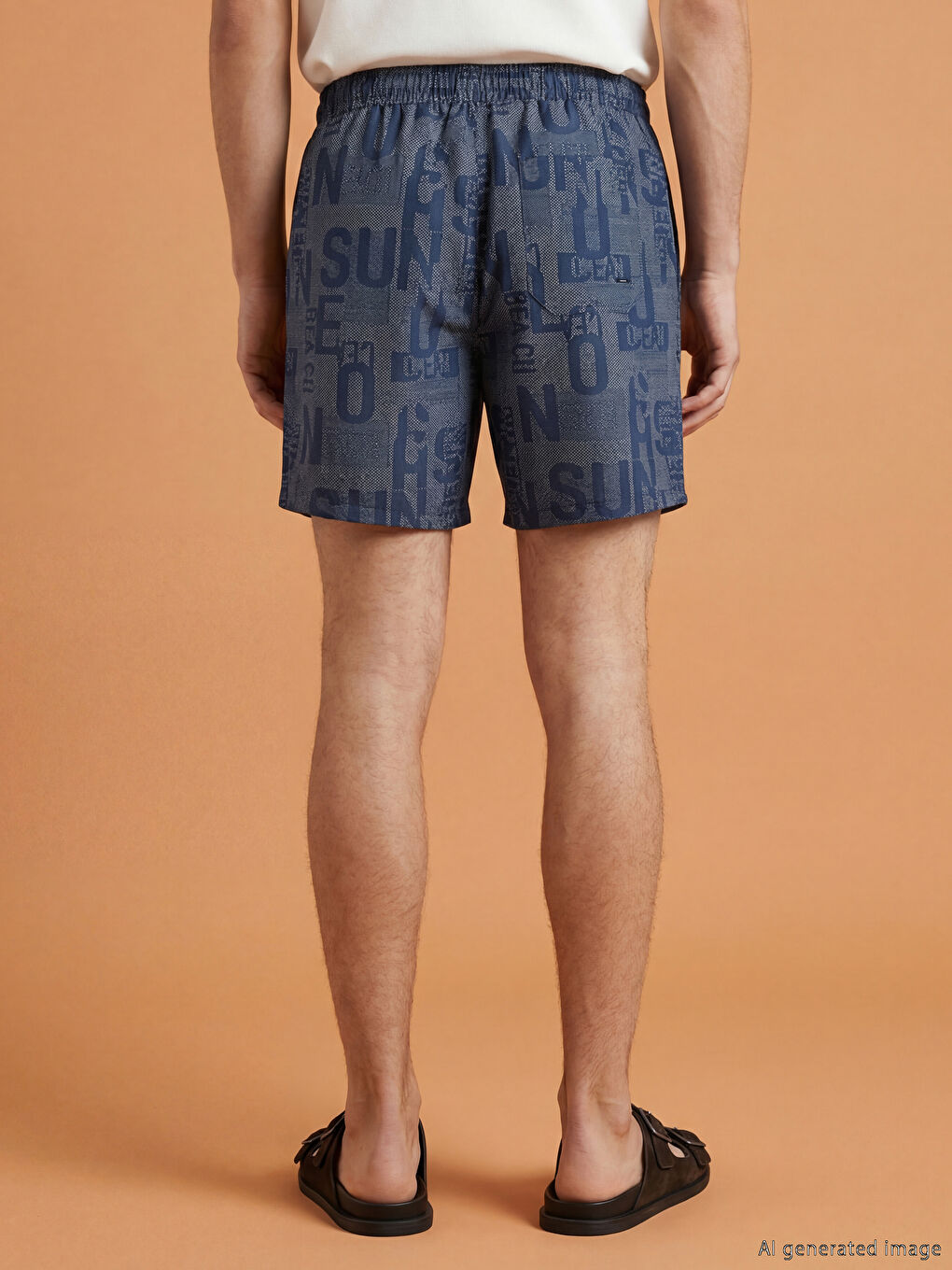 Lacivert Kısa Boy Yazı Baskılı Erkek Deniz Şortu-3
