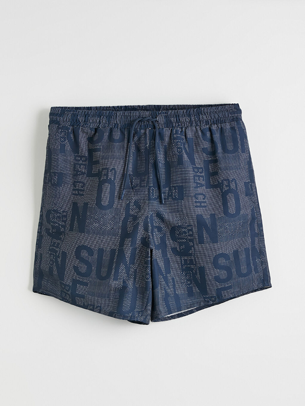 Lacivert Kısa Boy Yazı Baskılı Erkek Deniz Şortu-4