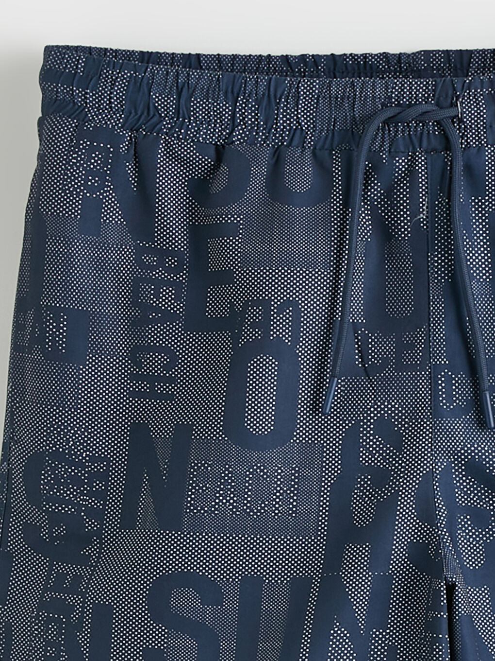 Lacivert Kısa Boy Yazı Baskılı Erkek Deniz Şortu-5