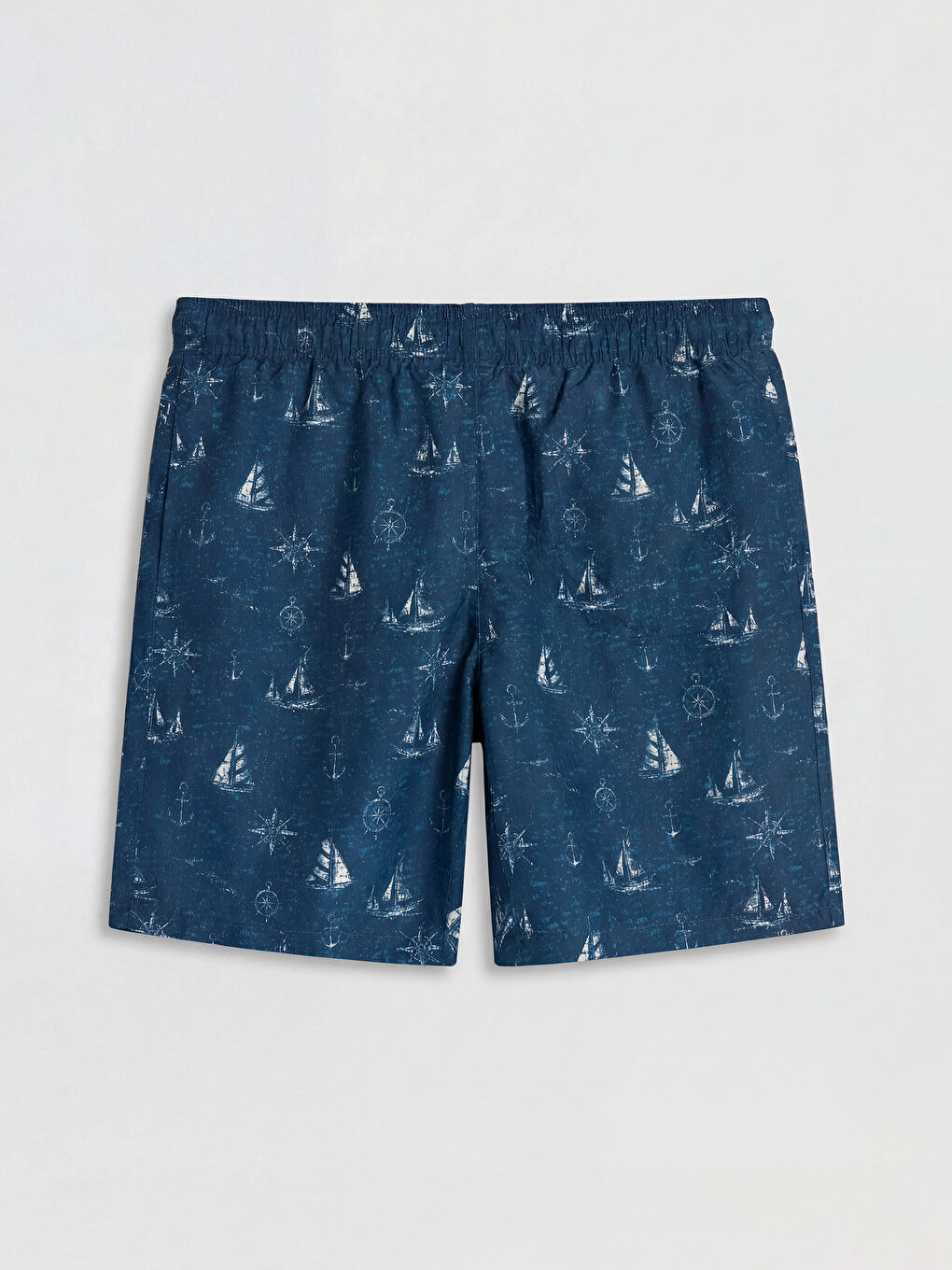 Lacivert Diz Hizası Boy Desenli Erkek Deniz Şortu-1