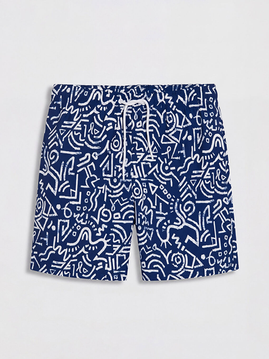 Lacivert Kısa Boy Desenli Erkek Deniz Şortu