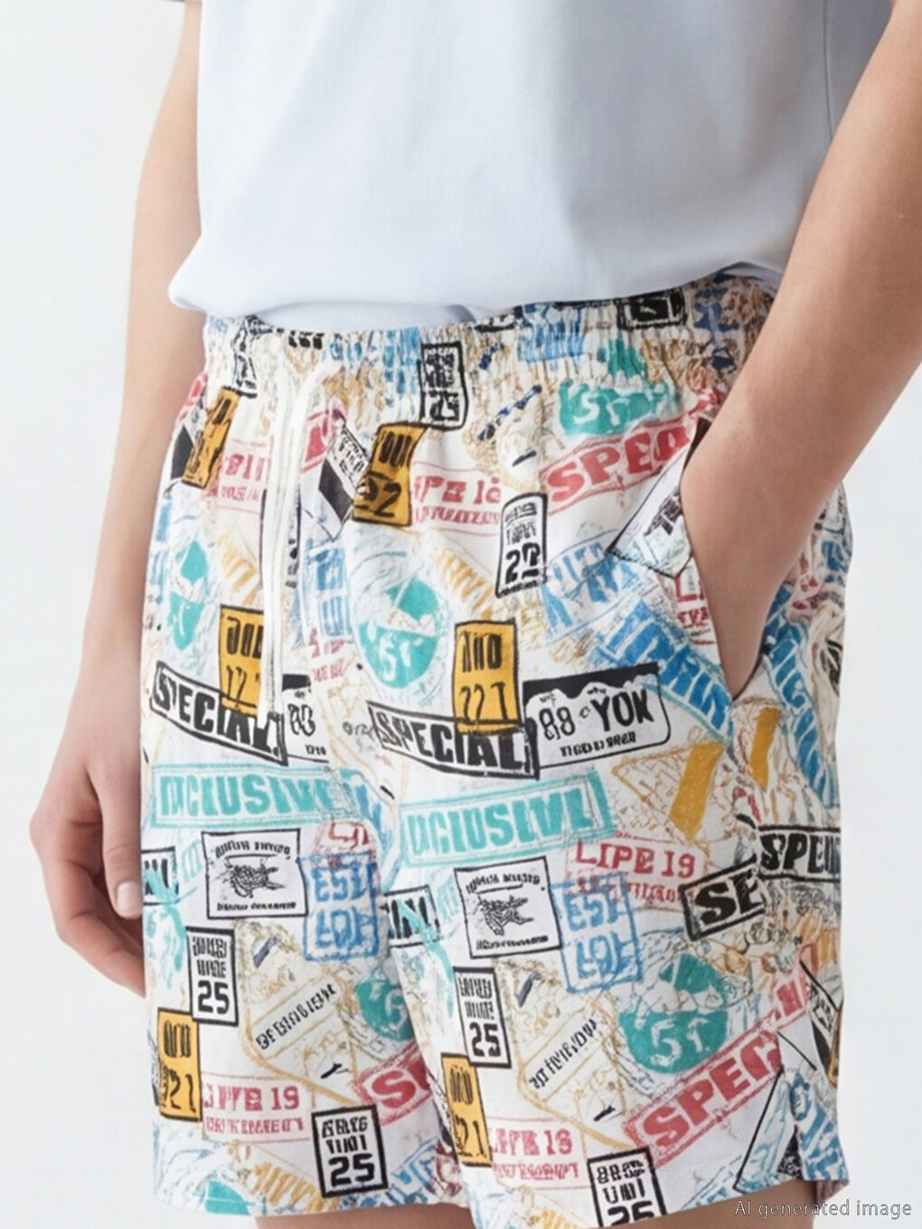 Beyaz Kısa Boy Desenli Erkek Deniz Şortu-2