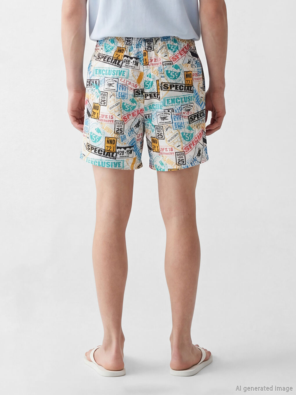 Beyaz Kısa Boy Desenli Erkek Deniz Şortu-3