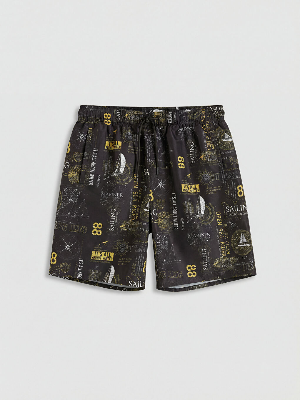 Antrasit Diz Hizası Boy Desenli Erkek Deniz Şortu-4