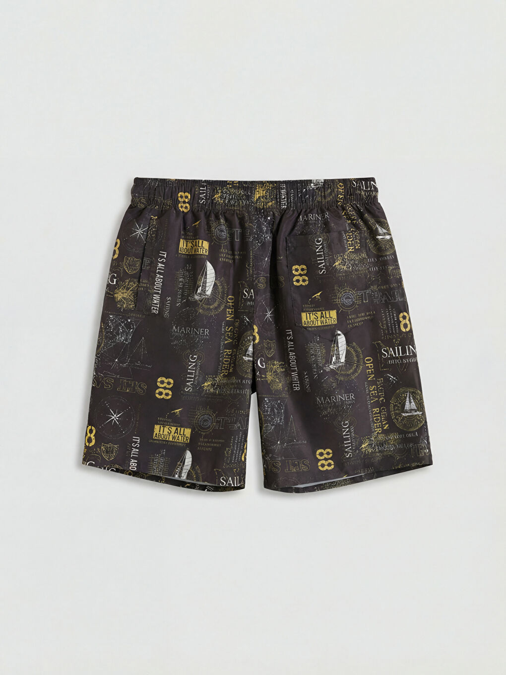 Antrasit Diz Hizası Boy Desenli Erkek Deniz Şortu-5