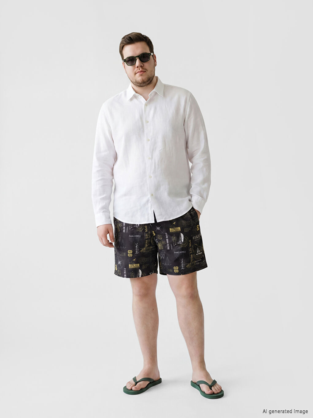 Antrasit Diz Hizası Boy Desenli Erkek Deniz Şortu