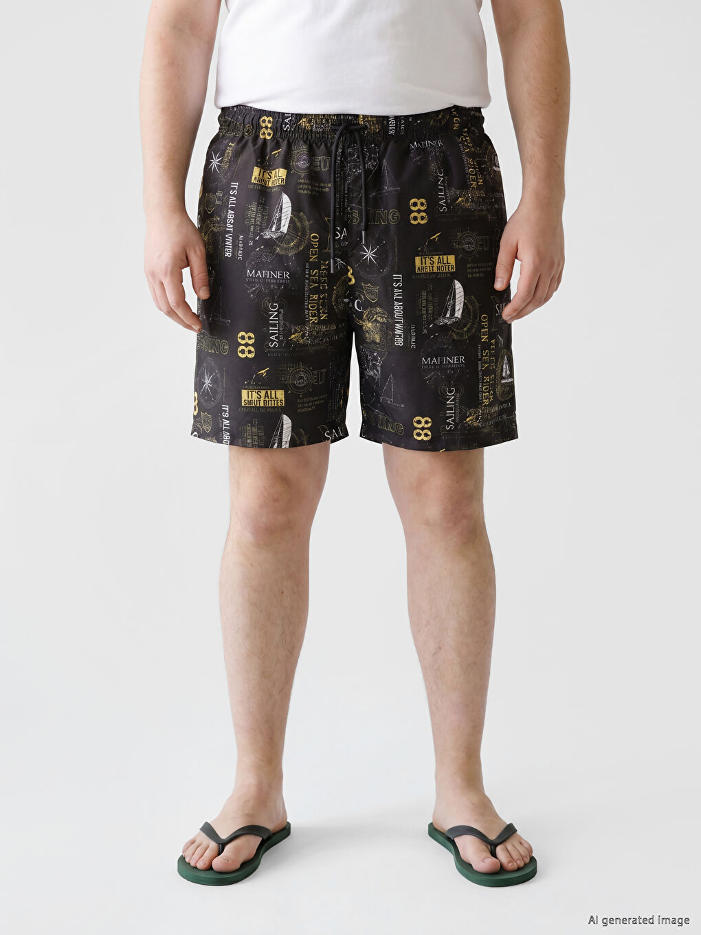 Antrasit Diz Hizası Boy Desenli Erkek Deniz Şortu-1