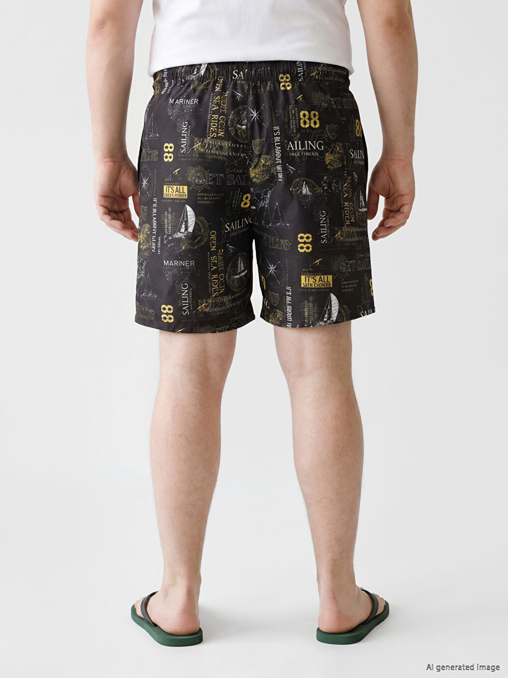 Antrasit Diz Hizası Boy Desenli Erkek Deniz Şortu-3