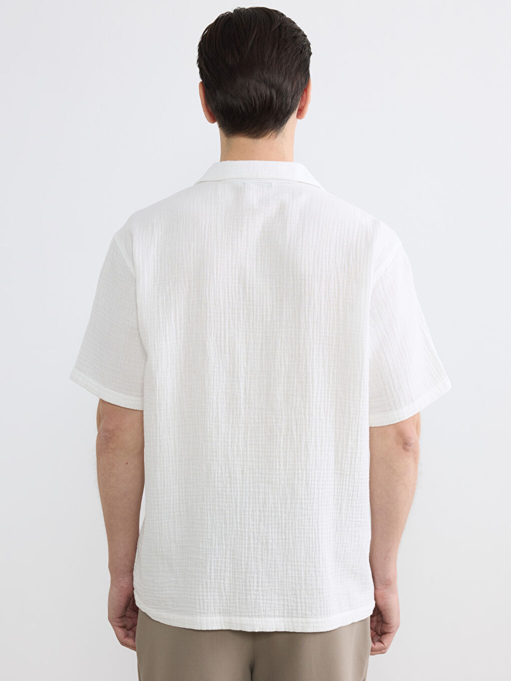 Ekru Regular Fit Resort Yaka Müslin Erkek Gömlek-3