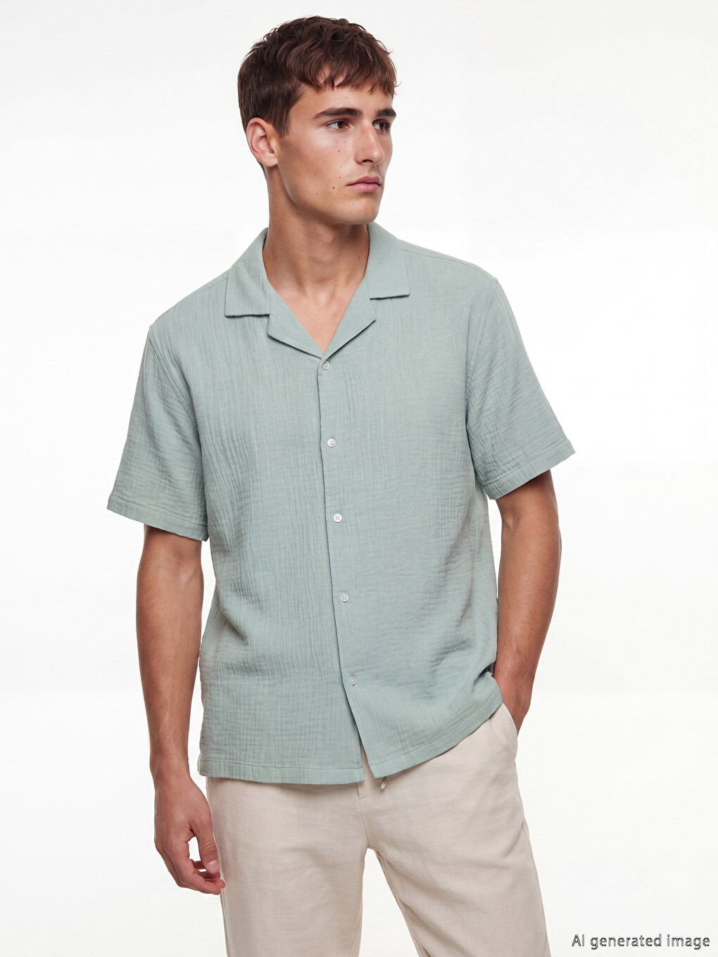 Chemise Homme en Mousseline à Col en Resort Coupe Régulière