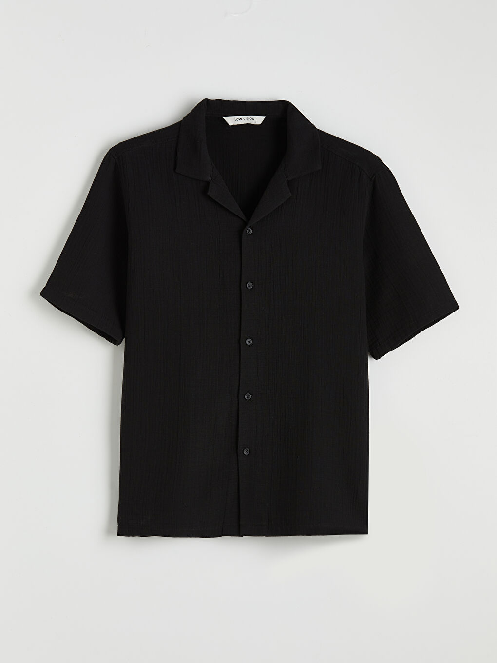 Siyah Regular Fit Resort Yaka Müslin Erkek Gömlek-4