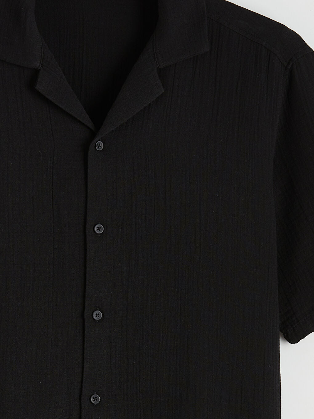 Siyah Regular Fit Resort Yaka Müslin Erkek Gömlek-5